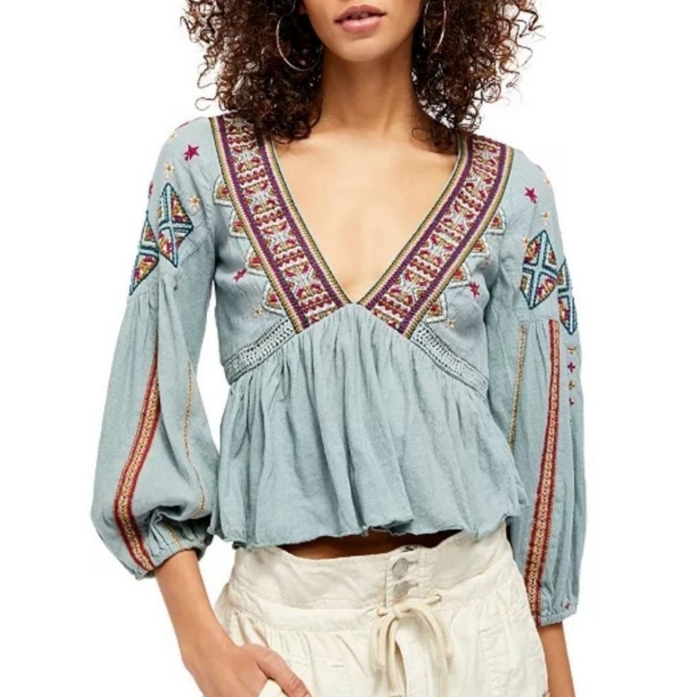Free People Aria Embroidered Top